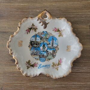 VTG New York City Dish Statue Of Liberty Times Square Souvenior Gold Collectible